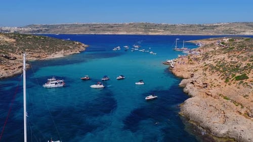 Aerial Panorama of Blue Lagoon Comino Island Malta in Summer