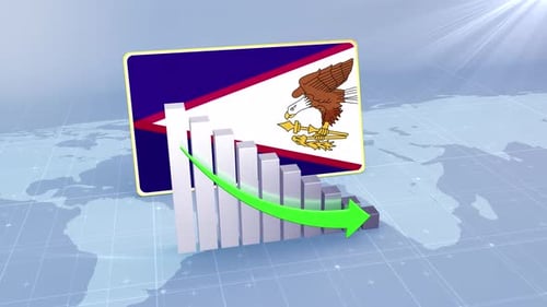 American Samoa Flag With Decrease Bar Chart Graph And Arrow Green