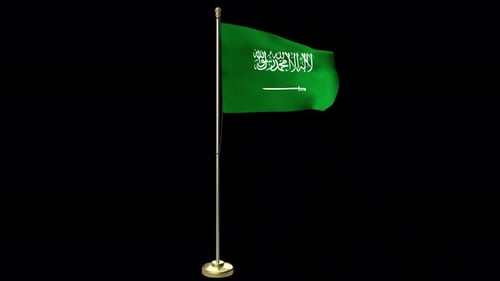 Waving Saudi Arabia Flag with Alpha Channel on a Pole