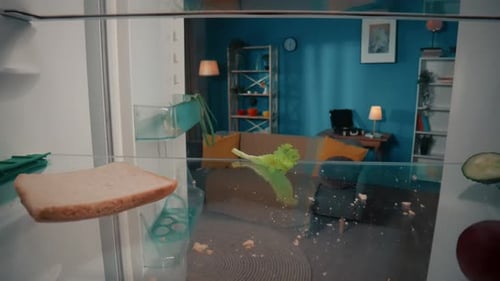 Inside Refrigerator View of Food Items on Shelf