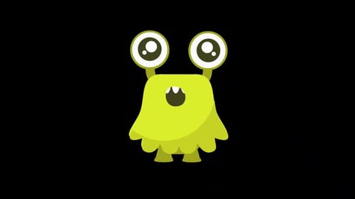 Cartoon Green Monster Looking Around Alpha Channel 4K