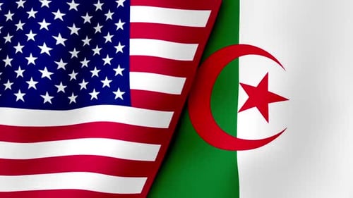 American and Algerian Flags Realistic Waving Animation