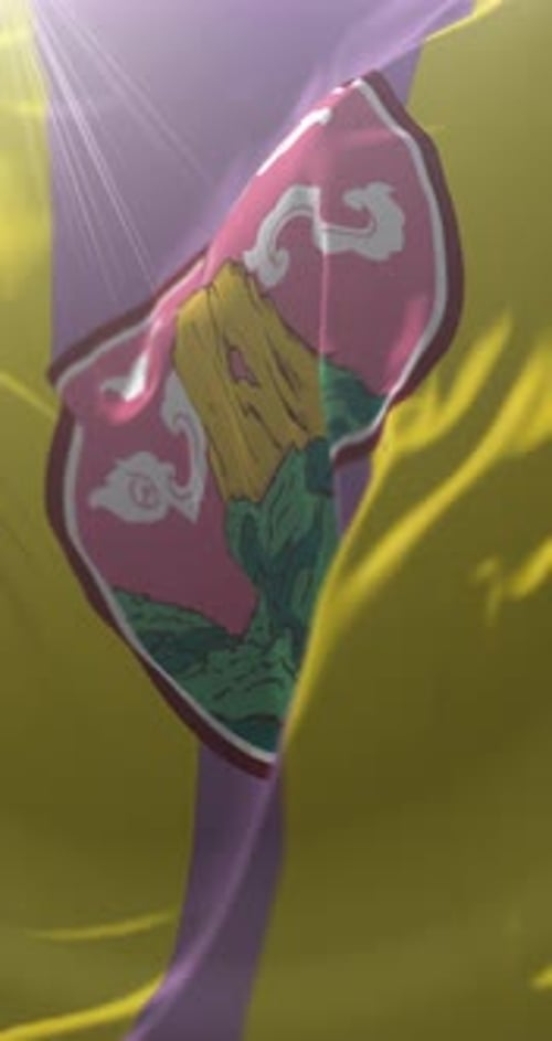 Animated Vertical Waving Flag with Decorative Mountain Emblem