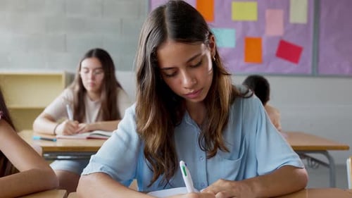 Young Female Student Smiling During Class in High School