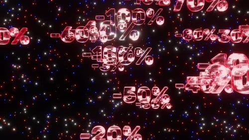 Sparkling Red Glass Discount Numbers Scrolling Animation