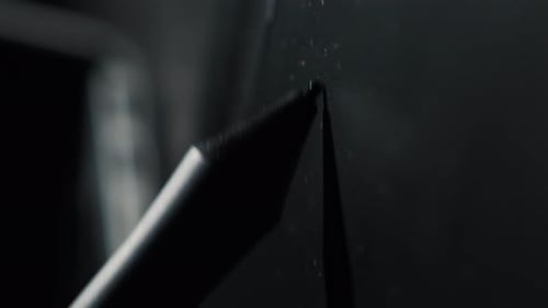 Close up of stylus pen on digital tablet