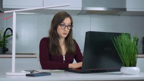 Tired Woman Take Short Pause in Online Work Remove Glasses Massage Nose Bridge Relax with Closed