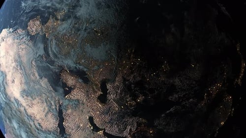 Planet Earth Rotating with City Lights from Space