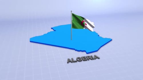 Animated Algeria Map with Waving Flag