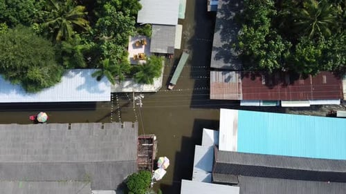 Aerial video on floating market bangkok Thailand