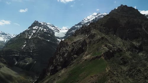 Drone Flight Through Snowy Mountain Peaks Rocky