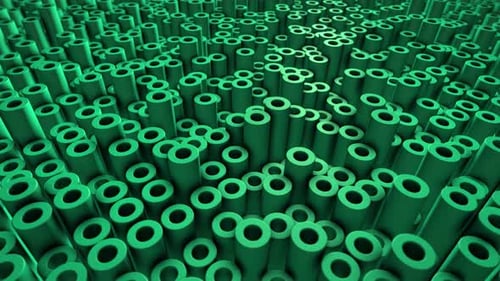 Abstrakter Hintergrund mit einem Feld zylinderförmiger 3D-Formen, die sich zufällig auf und ab bewegen