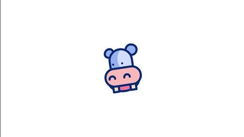 Animated Flat Design Hippo Head Icon Pop-Up