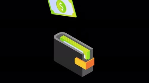Isometric Money Falling into Wallet Financial Animation