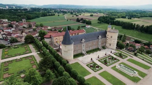 French Castle Aerial View in Countryside Setting