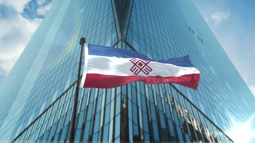 Waving Flag of Mari El Republic in Corporate Setting