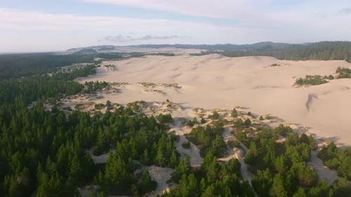 Oregon Coast Circa-2019. Aerial View of Sand Dunes on Oregon Coast