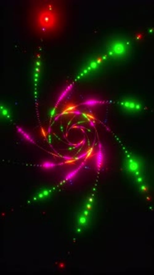 Vertical Abstract colorful twisted spiral tunnel with colorful particular in the space. Cycle action