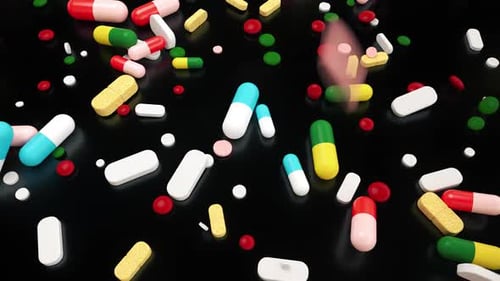 3D-Tabletten und Pillen, die auf dem Boden hüpfen