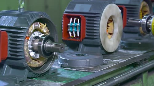 Automated motors assembly production line industrial factory manufacture locomotive room in technolo