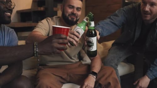 Friends Toasting Drinks Indoors