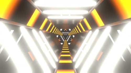 White And Orange Neon Cyber Triangular Sci Fi Tunnel Background Vj Loop In 4K