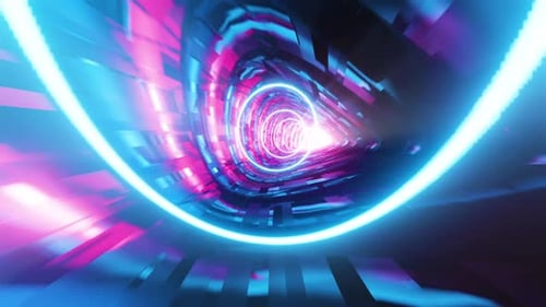 Tunnel circulaire industriel sombre avec segments de lumière blanche