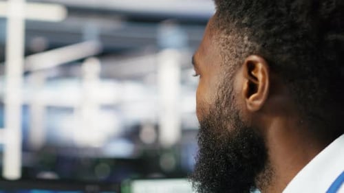 Server Farm Computer Scientist Interprets AI Generated Data Analytics Graphs