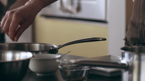 Chefs Preparing Food in Professional Restaurant Kitchen