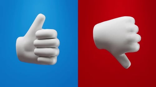 Looping THUMB UP and DOWN Hand Floating Over Red Background