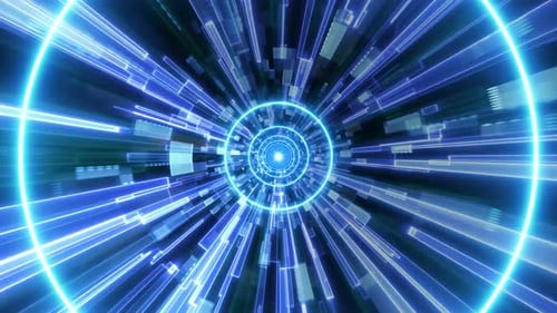 Futuristic Blue Digital Data Tunnel Animation
