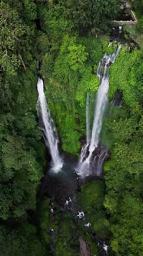 Biggest Waterfall on the Bali Sekumpul Waterfall Drone View