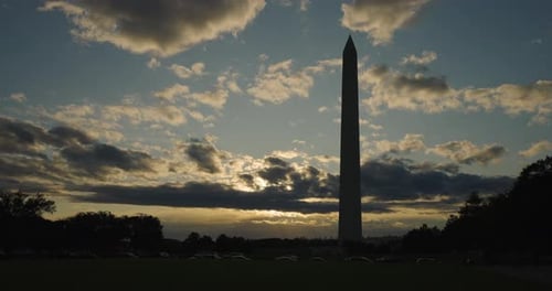Sunset Clouds Behind Washington Monument in Silhouette