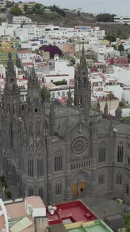 Vertical Drone View of Arucas Cathedral, Gran Canaria