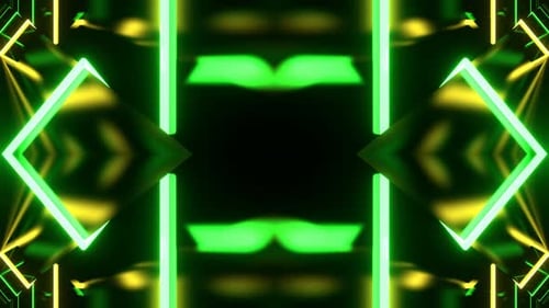 Green Kaleidoscopic Neon 3D Pattern Background Vj Loop In 4K