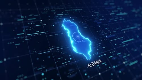 Albania Digital Map with Futuristic Data Grid