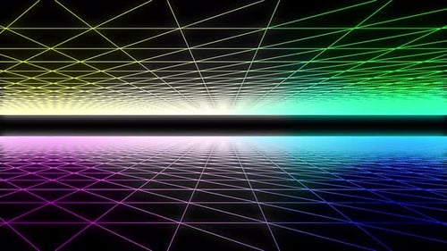 Retro Futuristic Neon Grid Tunnel Loop Background
