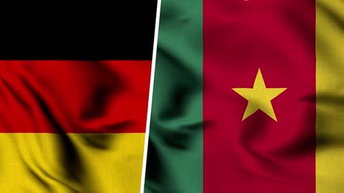 Germany And Cameroon Split Waving Flags Background