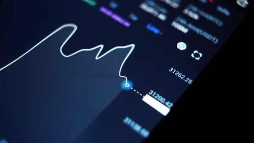 businessman uses a smartphone to check the price of bitcoin on a trading market. macro plan