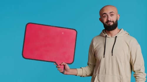 Arab Person Doing Marketing Ad with Speech Bubble