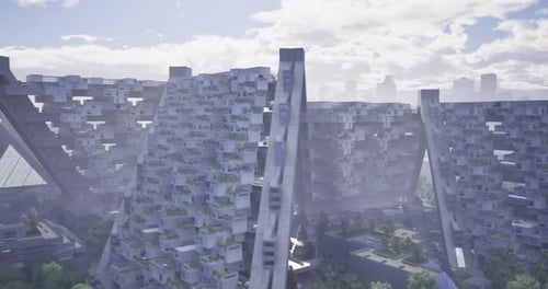 Diseño arquitectónico moderno que muestra la vegetación y la vida urbana