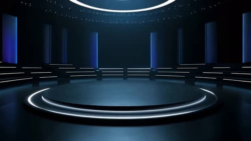 Futuristic Virtual Stage with Glowing Neon Lights Background