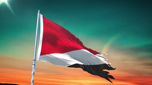 Realistic Waving Flag Against a Sunset Sky Animation