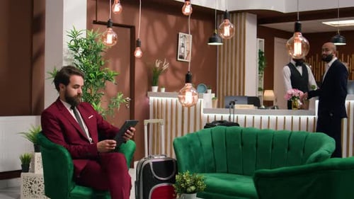 Entrepreneur in Hotel Lounge Area