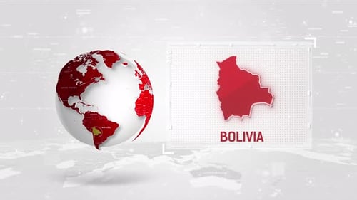 Bolivia 4K Tech Map Beside Globe On White Background