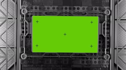 Grunge, concrete. Sci-fi blank billboard with green screen.