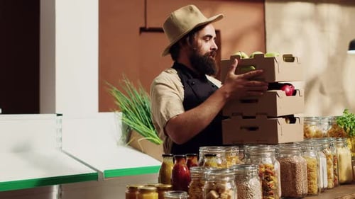 Owner Brings Fresh Veggies in Shop