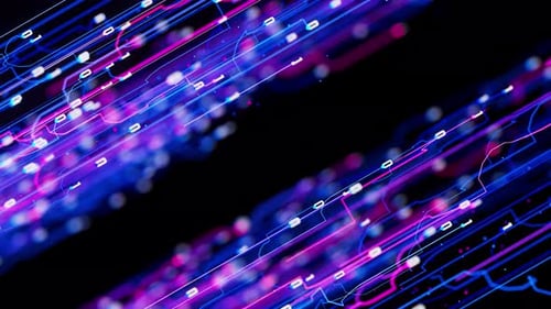 Gros plan du flux de données numériques abstraites du flux de données à la vitesse de la lumière et de l'informatique quantique dans le cyberespace de