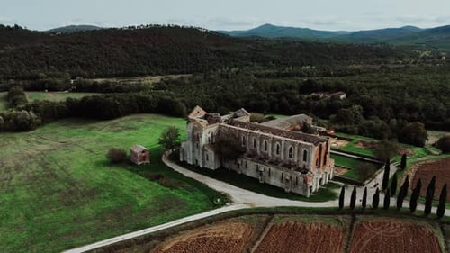 Old roofless church in Siena, Tuscany, Italy aerial drone view