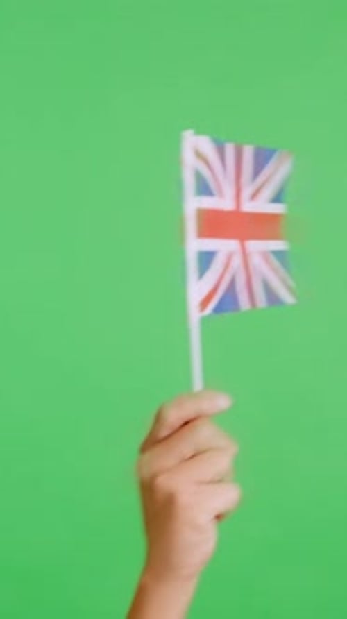 Hand Waving a Union Jack Flag on Green Screen
